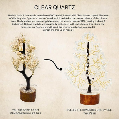 GEMSCITE Clear Quartz Crystal Tree with Golden Wire – Handmade Gemstone Bonsai for Energy Healing & Home Decor