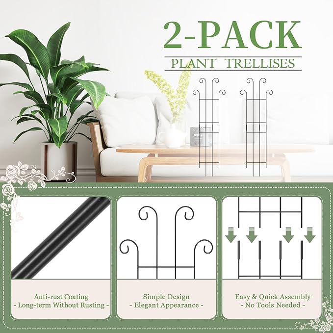 2 Set 32'' Taller Plant Trellis for Climbing Plants Indoors & Outdoor, Garden Metal Trellis Plant Support for Potted Plants, Houseplants, Flowers Vine, Ivy, Pothos, Monstera