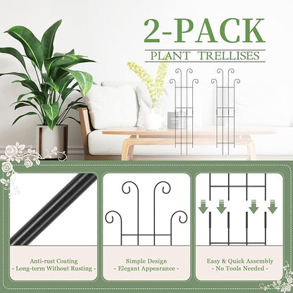 2 Set 32'' Taller Plant Trellis for Climbing Plants Indoors & Outdoor, Garden Metal Trellis Plant Support for Potted Plants, Houseplants, Flowers Vine, Ivy, Pothos, Monstera