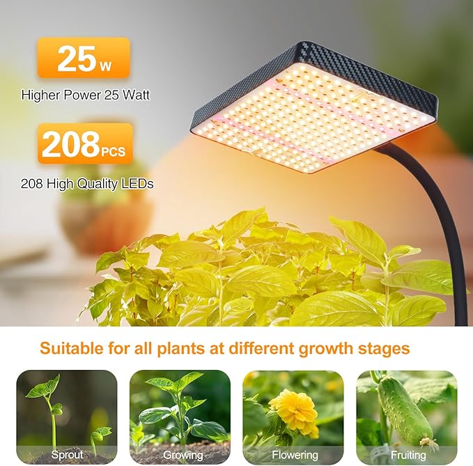 Grow Lights with Stand and Timer, FECiDA Tripod Standing Grow Lights for Indoor Plants, 208PCS LEDs Bright Enough Plant Growing Lamps for Bonsai Tree, Seed Starting, 24"-64" Height Adjustable