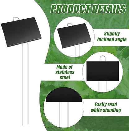 Landhoow 12 Pcs Large Garden Plant Markers Metal Plant Labels Sign 6'' x 8'' with 13'' Stake Weatherproof Waterproof Garden Sign for Outdoor Seedlings Herbs Vegetable Greenhouse, Black