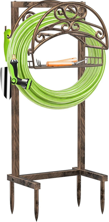 TomCare Garden Hose Holder Upgraded Detachable Water Hose Holder Thick Metal Hose Hanger Heavy Duty Free Standing Garden Hose Storage Hose Stand Decorative Hose Organizer for Outside, Bronze