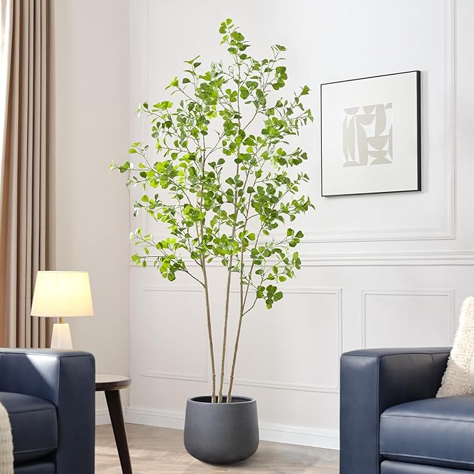 7ft Artificial Ficus Tree with Heart-Shaped Leaves - Lush & Full Branches, 84" Tall Luxurious Faux Heart-Leaf Ficus Tree, Perfect for Modern Home & Office Decor, Natural Look