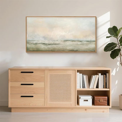 Abstract Natural Landscape Framed Canvas Wall Art Set, Watercolor Tan Green Beige Wall Decor, Minimalist Neutral Modern Scenery Artwork for Living Room, Bedroom,Farmhouse- 40"x20"x1
