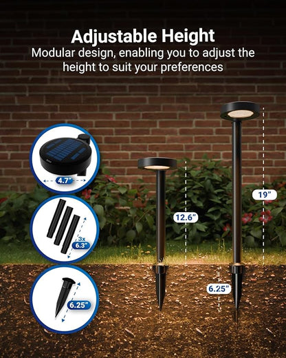 Sunco 6 Pack 2W LED Solar Pathway Walkway Backyard Garden Patio Residential Ambient Decorative Outdoor Light-MD4, 120 Lumens, Selectable CCT 2700K Soft White /4000K Cool White, Dimmable, 3.7V.