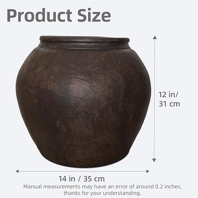 12" H x 14" Dia Fiberstone Vintage Style Planter with Drainage Hole, Indoor/Outdoor Large Plant Pot for Home Patio Garden, Ideal for Artificial Tree/Plants