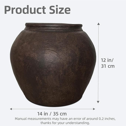 12" H x 14" Dia Fiberstone Vintage Style Planter with Drainage Hole, Indoor/Outdoor Large Plant Pot for Home Patio Garden, Ideal for Artificial Tree/Plants