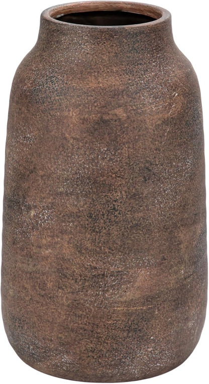 Briful Tall Rustic Ceramic Vase 9.6” – Vintage Distressed Pottery Flower Vase with Antique White-Wash Finish – Farmhouse Table Decor & Shelf Accent (Not Waterproof), Brown