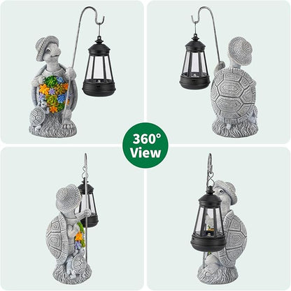 Solar Garden Outdoor Statue Turtle with Hanging LED Lantern —Outside Solar Turtle Decor for Garden,Home,Lawn,Yard, Balcony Ornament- Unique Housewarming Gifts