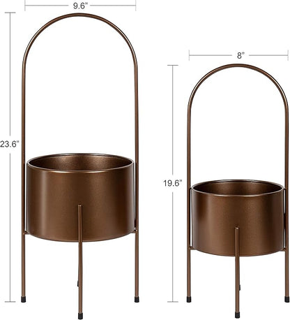 Kate and Laurel Peeto Modern Planter Set, Set of 2, Bronze, Decorative Freestanding Planters for Indoor Plants