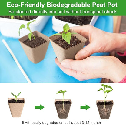 120 Pack 3.15 Inch Square Peat Pots for Seedlings, Seed Starting Pots with Drainage Holes Nursery Pot, Herb Seed Starter Pot Kits wit 30 Plant Labels, 2 Transplant Tools.
