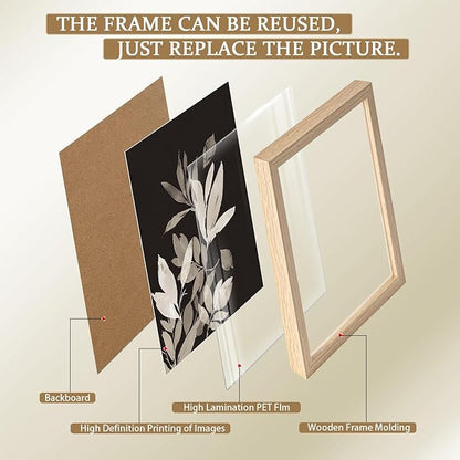 Framed Vintage Canvas Wall Art Botanical Leaves Poster Picture Countryside Painting Nature Landscape Modern Home Print Living Room Gallery Office Ready to Hang 12x16 inches x2