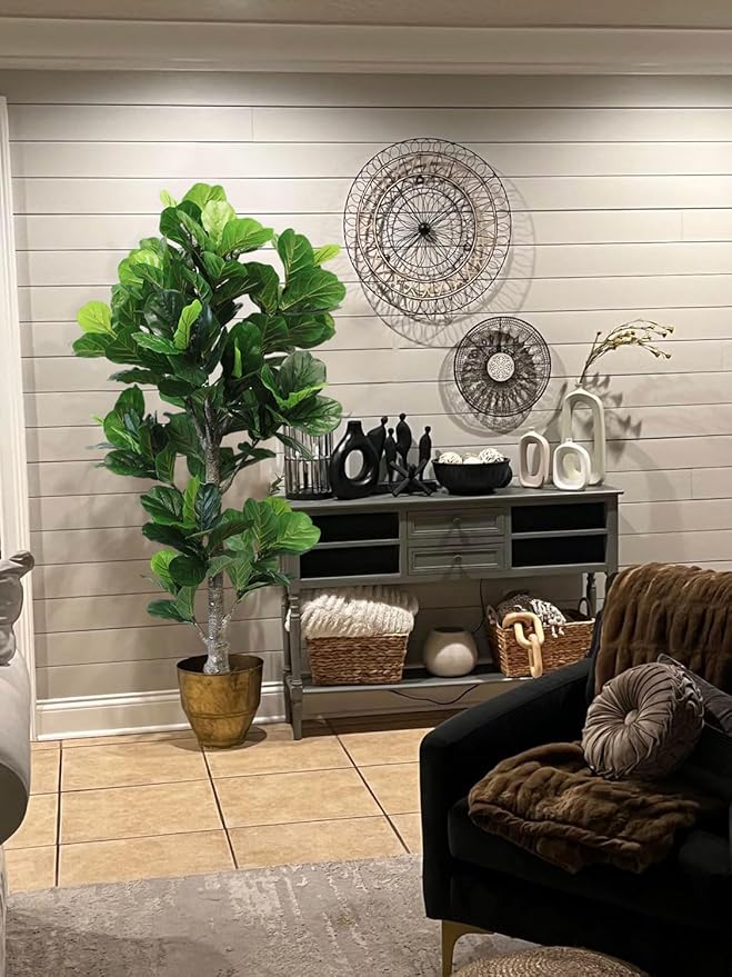 Aveyas 6ft Artificial Fiddle Leaf Fig Tree for Home Decor, 6 Feet Large Faux Plant Fake Ficus lyrata Silk Trees with Pot for Indoor Outdoor House Living Room Office (6 ft Tall)