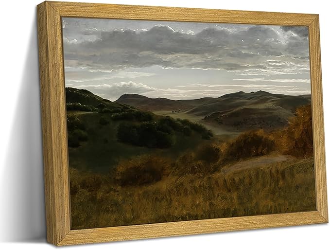 Framed Vintage Mountain Landscape Wall Art, Rustic Countryside Hills Canvas Print, Retro Farmhouse Nature Oil Painting Picture for Living Room Bedroom Home Wall Decor 12x16 Inch
