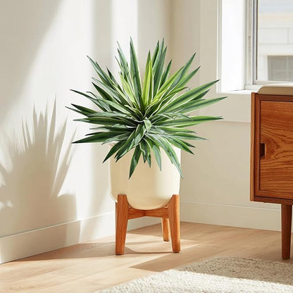 Artificial Agave Plant Fake Agave Planters for Indoor Outdoor Faux Agave Plants Real Touch Realistic Greenery for Home Living Room Office Bathroom Garden Front Porch Patio Decor (16inch-2 Pcs White)