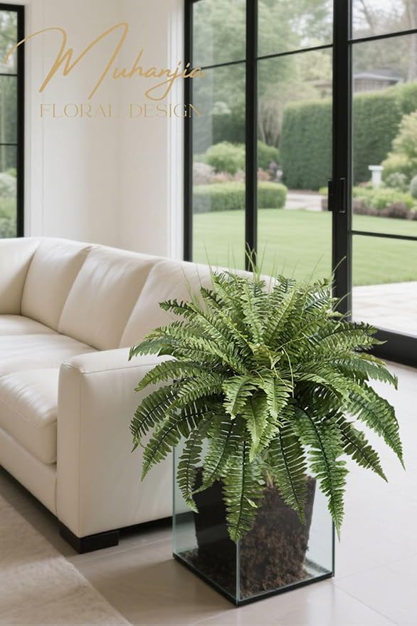 41" Silky Artificial Boston Fern Bush,Set of 2, Fake Fern Large Hanging Plant That Look Real for Outdoors Home Decor,61Branches. (41" 2Pcs61Fronds)