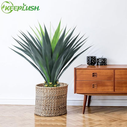 3ft Artificial Agave Plant, 38 Inch Tall Faux Agave Plants in Black Pot, Fake Floor Plant Outdoor Indoor for Front Porch Patio Home Office Door Step Hotel Desert Style Decor 2PCS