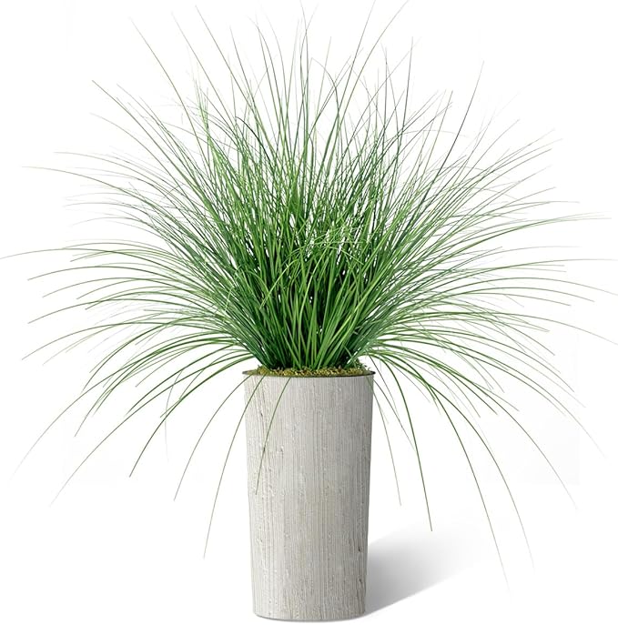 Artificial Tree in Modern Swirl Pattern Planter, Fake Onion Grass Silk Tree for Indoor and Outdoor Home Decoration - 55" Overall Tall (Plant Pot Plus Tree)