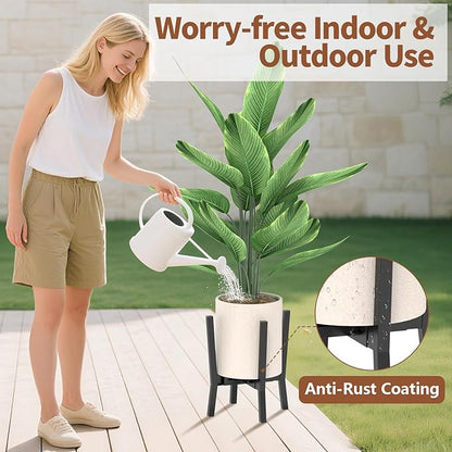 LASZOLA Black Adjustable Plant Stand for Single Large Outdoor Indoor Planters, Heavy Duty Metal Floor Fern Holder Fits 8 to 12 Inch Pots, Elevated Big Flower Stool for Patio – Pot Not Included, 2 Pack