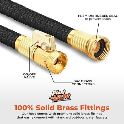Flexi Hose Expandable Garden Hose with 8 Function Nozzle, 25FT - Lightweight Retractable Garden Hose, Water Hose - No-Kink Flexibility, 3/4 Inch Solid Brass Fittings and Double Latex Core