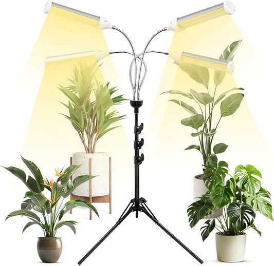 LED Grow Lights for Indoor Plants, 420 LEDs Full Spectrum Plant Lights for Indoor Growing with 15-63 inches Adjustable Tripod Stand, 4 Heads Floor Grow Lamp with 3/6/12H Auto On/Off Timer Function