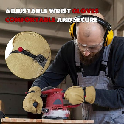HLDD HANDLANDY Winter Work Gloves, Insulated Leather Work Glove with Abrasion Protection & Thinsulate Lining for Cold Weather