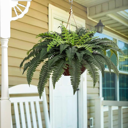 JUSTOYOU 36" Artificial Boston Fern Bush, Artificial Ferns for Outdoors Large 1 Pc with 60 Fronds Faux Ferns UV Resistant Fake Plants for Indoor and Outdoors Home Office Greenery Decor