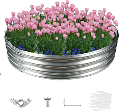 5FT Diameter Galvanized Garden Raised Bed/Plant Box/Fire Pit Ring-0.8mm Thick,12 Inch Tall,Crimped Edge and Corner,No Sharpe,Perfect for Plantings (Silver, 60 Dia X 11.5 inches)