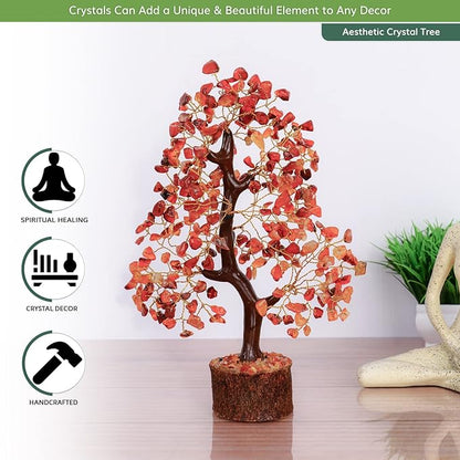 NARIBABU Carnelian Crystal Tree – 10-12 Inch Gemstone Tree with Golden Wire & Wooden Base – Healing Crystals Decor, Spiritual Gift, Gifts for Her, Birthday Gift for Women, Positive Energy Trees