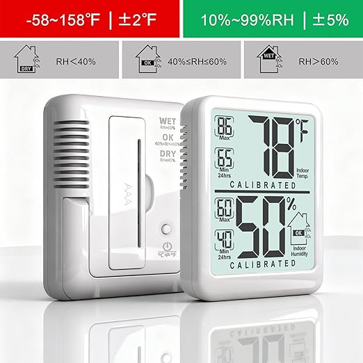 Antonki 2-Pack Room Thermometer, Digital Small Hygrometer Indoor Thermometer Humidity Gauge, Temperature Humidity Meter with Max/Min Record Monitor Sensor for Home, Plants - Battery Included