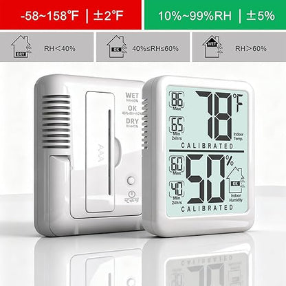Antonki 2-Pack Room Thermometer, Digital Small Hygrometer Indoor Thermometer Humidity Gauge, Temperature Humidity Meter with Max/Min Record Monitor Sensor for Home, Plants - Battery Included
