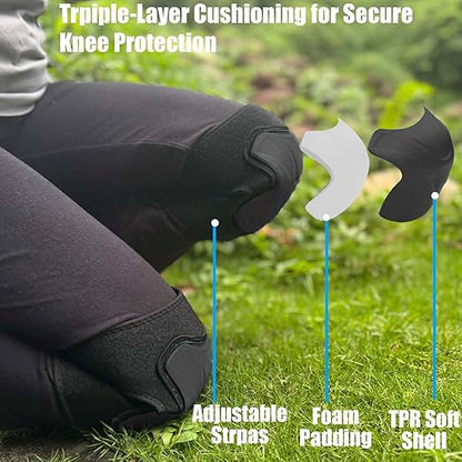 Work Knee Pads for Kneeling Men & Women, Safety Soft Cushioned knee Pad with Non-Slip Straps and Heavy Duty Cap, Perfect for Flooring, Carpeting, Floor Installation, Industrial Workers for Christmas, Black XL (1 Pair)