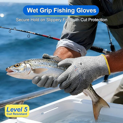 Dowellife 3 Pairs Level 5 Cut Resistant Work Gloves for Men and Women, PU Coated Breathable Gardening Gloves, Thin Flexible and Firm Grip for Mechanics and Fishing (Medium, Grey)