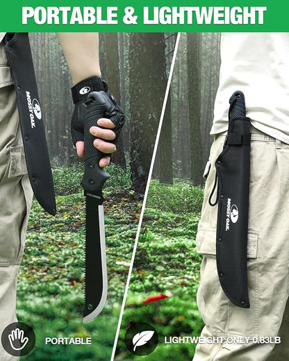 Mossy Oak Machete with Saw, 19" Sharp Machete with Sheath, Ergonomic No-Slip Handle, Machetes for Bushcraft, Outdoor Hunting, Garden Cutting Trees and Yard Work, Christmas Gift for Family