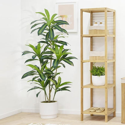 5Ft Dracaena Plant Artificial Tree Fake Tropical Floor Plants Potted (Real Touch) Artificial Silk Tree Leaf Faux Trees Black Tall Planter for Home Office Living Room Indoor Outdoor Decor（2Pack）