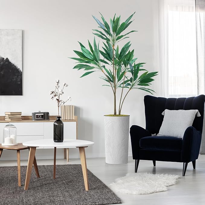 SIGNWIN Artificial Tree in White Marble Effect Planter, Fake Dracaena Tree Silk Tree for Indoor and Outdoor Home Decoration - 66" Overall Tall (Plant Pot Plus Tree)