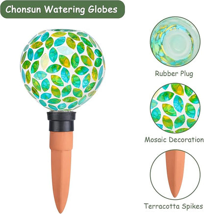 Plant Watering Globes Mosaic Self Watering Stakes 2 Pack Large Self Watering Planter Insert Automatic Watering Device Outdoor Indoor Decoration