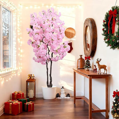 Faux Cherry Blossoms Tree Pink 6FT Artificial Cherry Blossom Tree Beautiful Flowering Trees for Home Christmas New Year Decor