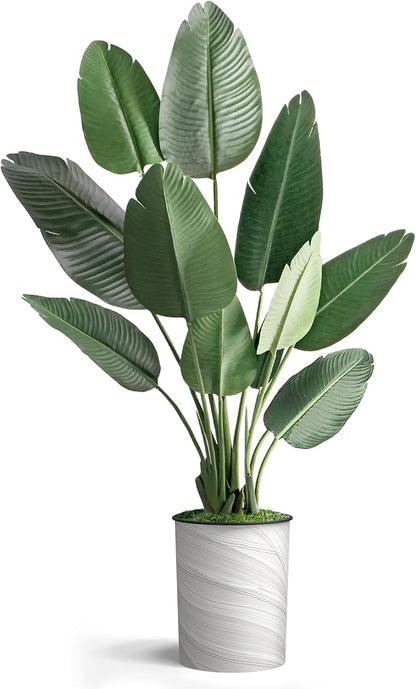 Artificial Tree in Modern Swirl Pattern Planter, Fake Bird of Paradise Silk Tree for Indoor and Outdoor Home Decoration - 58" Overall Tall (Plant Pot Plus Tree)