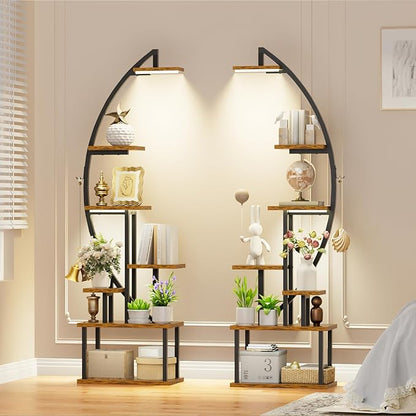 Plant Stand Indoor with Grow Lights: Large Plant Shelf for Multiple Plants, 2 Pack Plant Racks 7 Tiered, Lighted Corner Flower Stands Half Moon, Black Plant Holders Indoor Tall for Living Room Patio