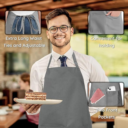 4 Packs Chef Apron, Waterproof Apron, Adjustable Aprons with 2 Pockets for Men Women, Professional Aprons for Kitchen Cooking Gardening Painting Baking Restaurant (Gray)