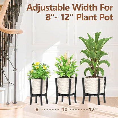 LASZOLA Black Adjustable Plant Stand for Single Large Outdoor Indoor Planters, Heavy Duty Metal Floor Fern Holder Fits 8 to 12 Inch Pots, Elevated Big Flower Stool for Patio – Pot Not Included, 2 Pack