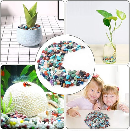 JOHOUSE Quartz Crystals, Crushed Chips Tumbled Polished Stone Beads Irregular Shaped Succulent Rocks for Plants Indoor Betta Fish Tank Gravel Vase Filler Crafts About 1lb(450g),10 Different Kinds