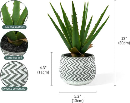 Ferrisland Artificial Potted Plants Fake: 12" Aloe Vera Desk Faux Potted Indoor Home Decor - Succulent Decorations in Pots for Office or Living Room Table Shelf Aesthetic