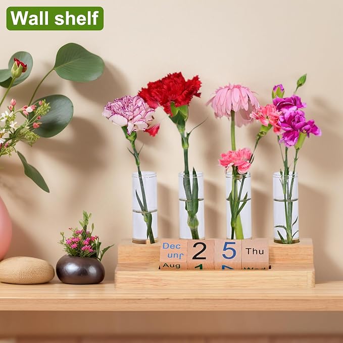 Plant Propagation Station with Block Calendar for Desk, Double-Layer Stand Design, More Stable Placement, Perfect Gardening Gifts for Plant Lovers Women (Light Wood Color)