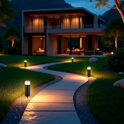 5CCT Low Voltage Bollard Pathway Lights, 4.5W 320LM 12-24V AC/DC Aluminum Waterproof Outdoor Landscape Cylinder Path Light, Glass head 4FT Corded with IP65 Wire Nuts, 4Pack 1800/2200/2700/4000/5000K
