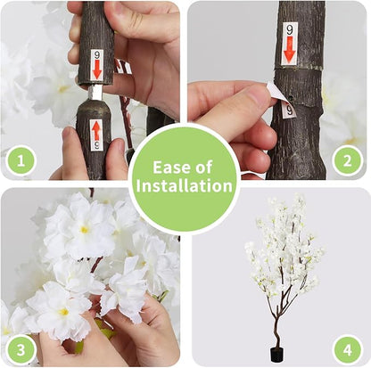 7.2ft Tall Artificial White Cherry Blossom Tree Indoor Decor, Fake Silk Flower Cherry Tree Plant Outdoor, Faux Flowering Tree Christmas New Year Home Decor