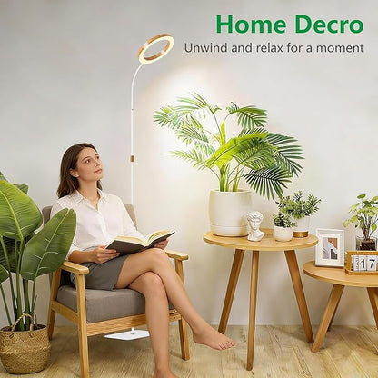 One Head Grow Light for Indoor Plants Full Spectrum - Floor Standing Plant Lamp with Auto Timer 6/12/18H, 5-Level Dimmable & Adjustable Height 16.5-68in for Large Tall Plants | Faux Wood Design
