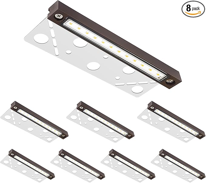 GKOLED 8 Pack 6.8 Inches LED Hardscape Lights, Low Voltage Retaining Wall Light Waterproof, 12V AC/DC Landscape Lighting, 1.5W 2700K, Classic Step Lights Outdoor, Die-cast Aluminum Housing