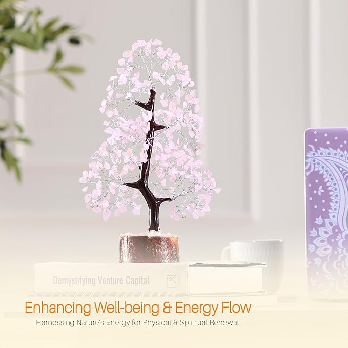 7 Chakra Money Tree Healing Feng Shui Statues & Figurines Reiki Crystal Balancing Buddha Home Décor (Rose Quartz Silver)